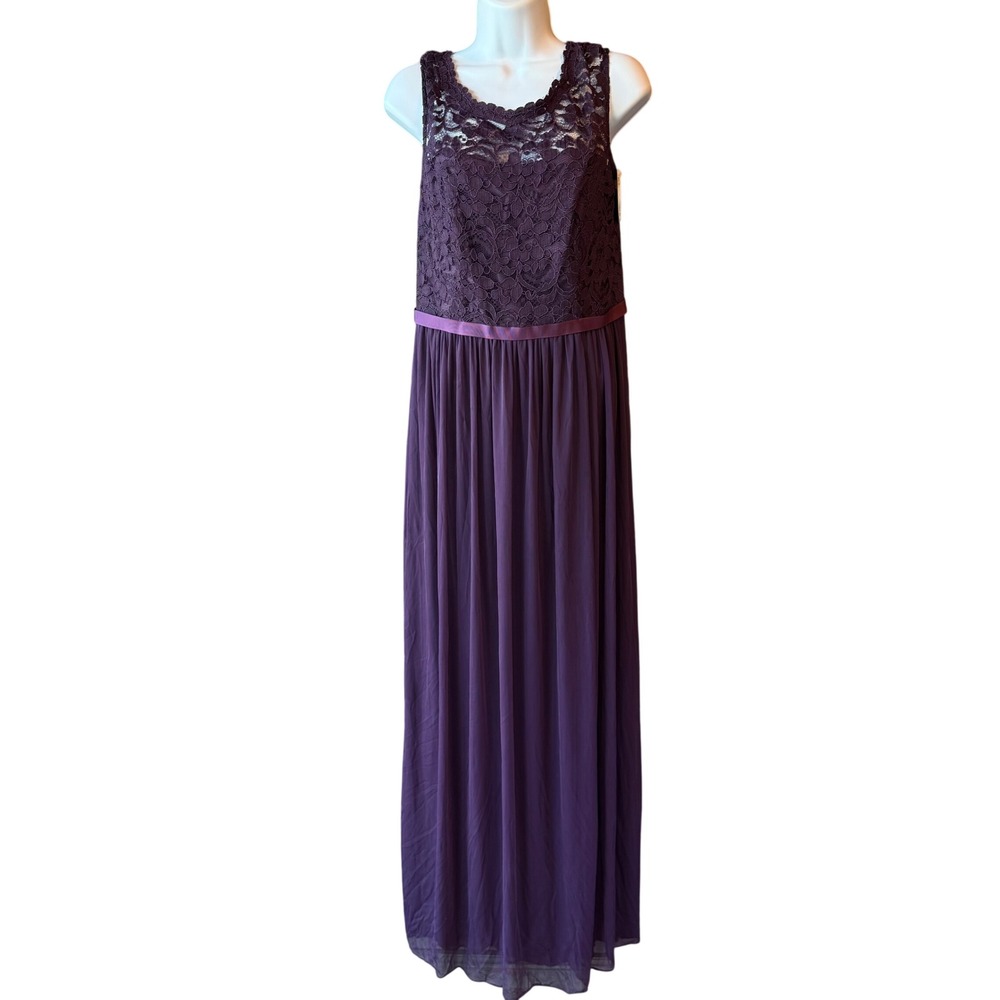Davids Bridal Plum Lace Chiffon Maxi Dress Sleeveless Size‎ 10 NEW With Tag